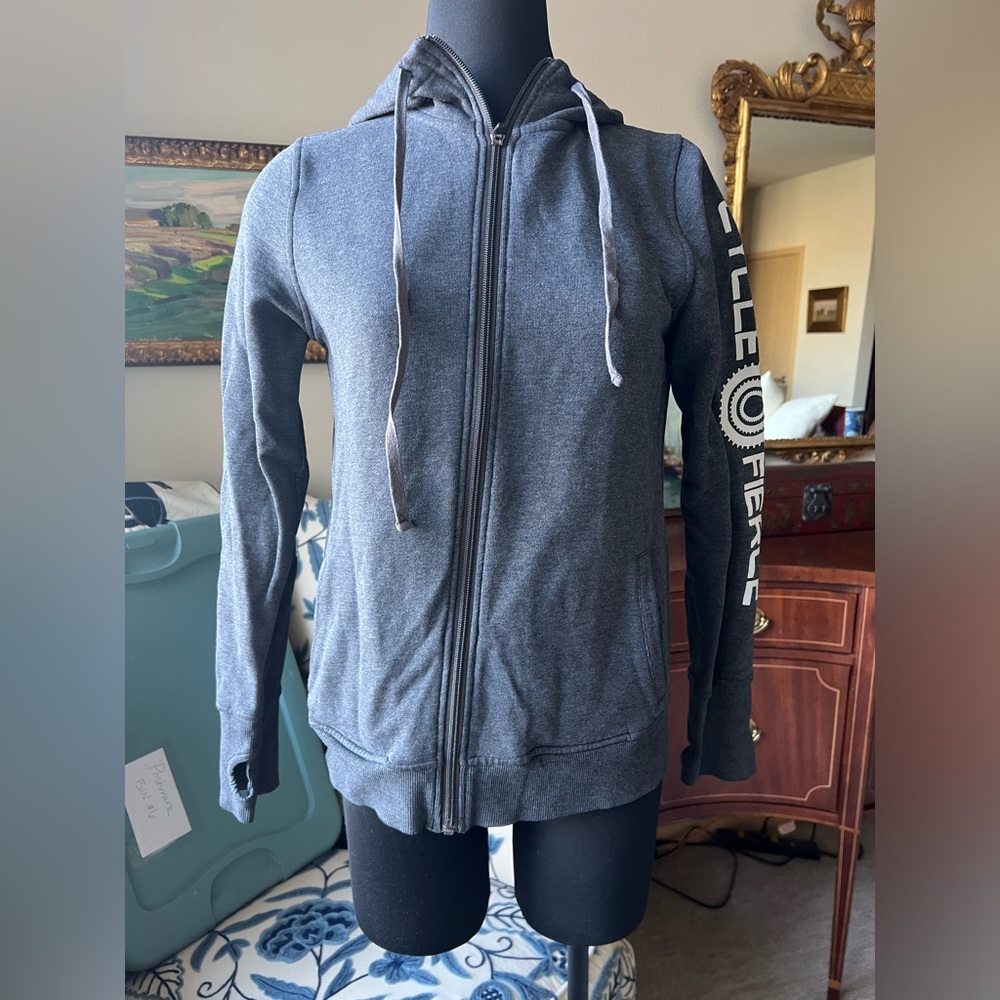 Cycle Fierce preloved gray hooded zip up sweatshirt S/M